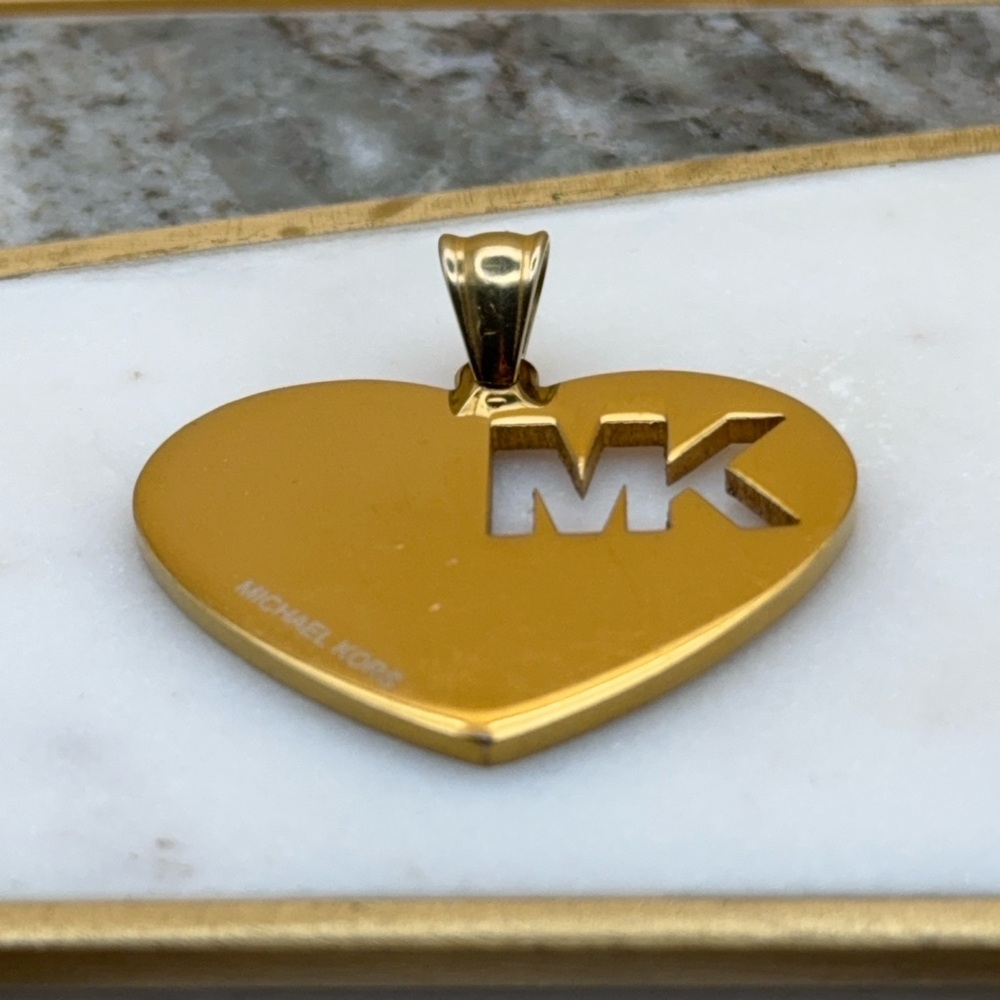 Michael Kors MK Logo Gold Tone Stainless Steel Heart Pendant 💛 - Picture 6 of 12